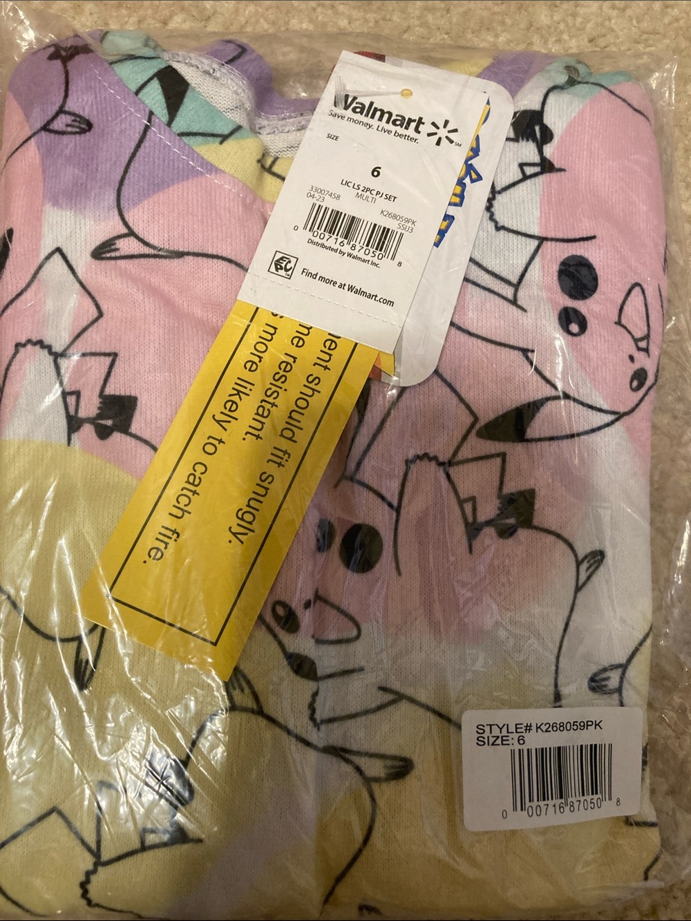 Pokemon Kids Pajama Set Pink Purple Yellow
